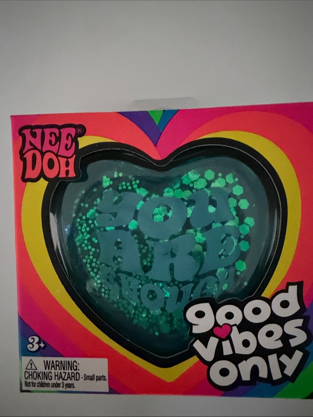 NeeDoh Good Vibes Only Heart — Teal Glitter Stress Ball